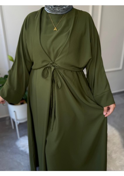 Medine Ipeği Bel Bağlamalı Tesettür Model Büyük Beden Uyumlu Abaya Kollu Fadime Model Elbise indirimleri