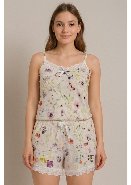 Dantel Detaylı Ip Askı Şortlu Yazlık Pijama Takımı