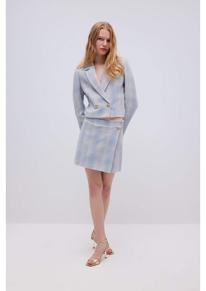 Yüksek Bel Kareli Tweed Mini Şort Etek C5532AX24SM