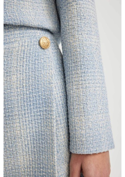 Yüksek Bel Kareli Tweed Mini Şort Etek C5532AX24SM