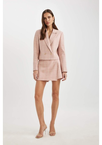 Yüksek Bel Desenli Tweed Şort Etek C5751AX24SM