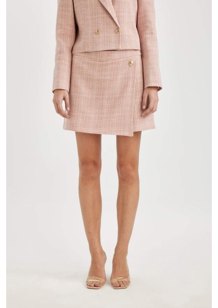 Yüksek Bel Desenli Tweed Şort Etek C5751AX24SM