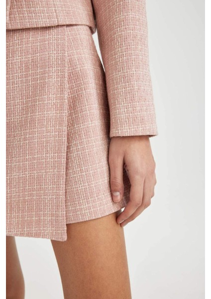 Yüksek Bel Desenli Tweed Şort Etek C5751AX24SM