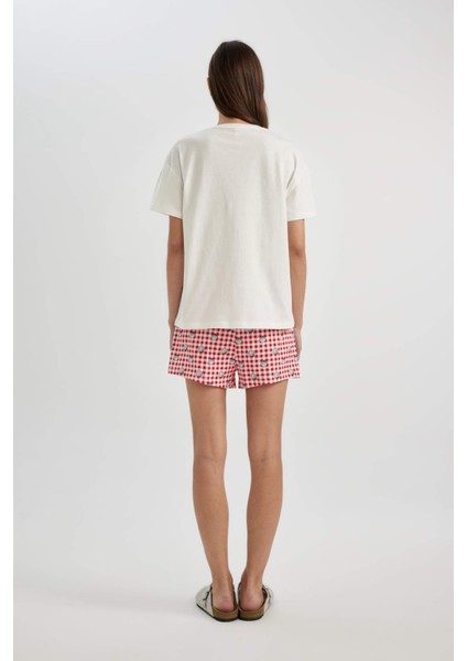 Fall in Love Pijama Takımı Regular Fit Bisiklet Yaka Baskılı Kısa Kollu Üst Beli Lastikli Şort Alt C1740AX24SM