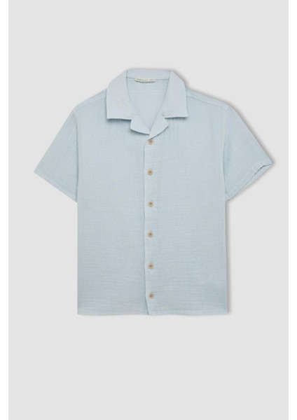 Erkek Çocuk Oversize Geniş Kalıp Polo Yaka Müslin Kısa Kollu Gömlek