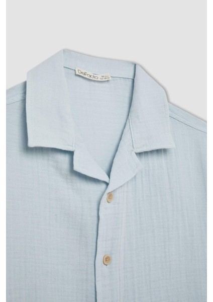 Erkek Çocuk Oversize Geniş Kalıp Polo Yaka Müslin Kısa Kollu Gömlek