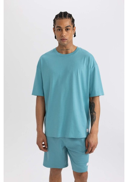 Fit Oversize Geniş Kalıp Bisiklet Yaka Baskılı Kısa Kollu Sporcu Tişört