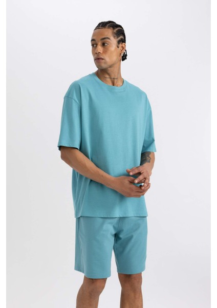 Fit Oversize Geniş Kalıp Bisiklet Yaka Baskılı Kısa Kollu Sporcu Tişört