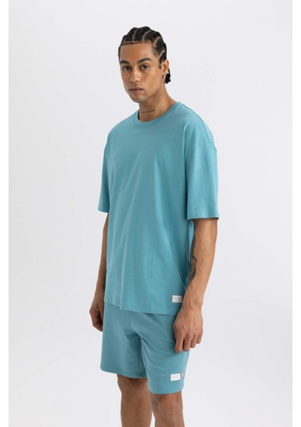 Fit Oversize Geniş Kalıp Bisiklet Yaka Baskılı Kısa Kollu Sporcu Tişört