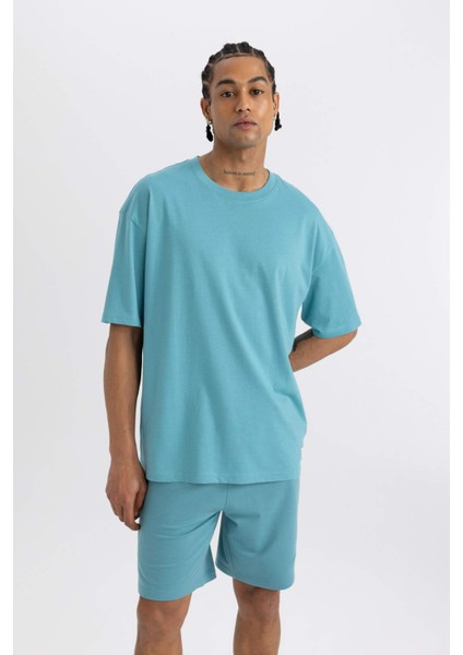 Fit Oversize Geniş Kalıp Bisiklet Yaka Baskılı Kısa Kollu Sporcu Tişört