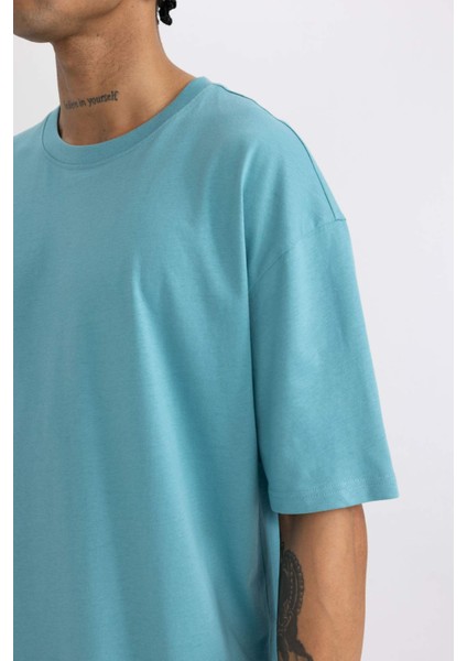 Fit Oversize Geniş Kalıp Bisiklet Yaka Baskılı Kısa Kollu Sporcu Tişört