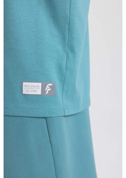 Fit Oversize Geniş Kalıp Bisiklet Yaka Baskılı Kısa Kollu Sporcu Tişört