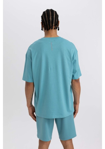 Fit Oversize Geniş Kalıp Bisiklet Yaka Baskılı Kısa Kollu Sporcu Tişört