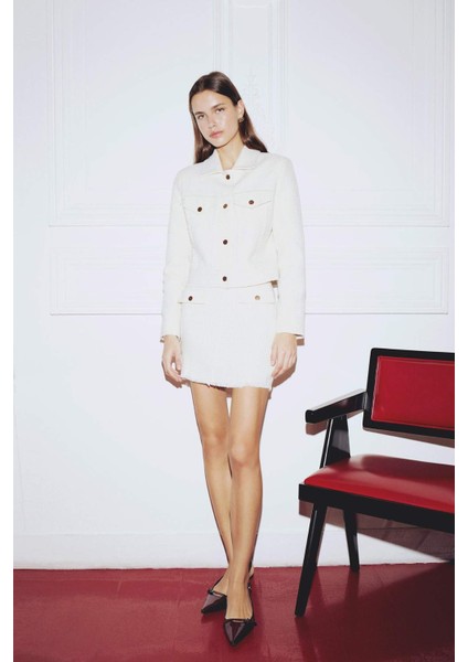 A Kesim Normal Bel Astarlı Tweed Mini Etek C4166AX24SP