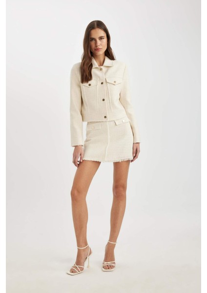 A Kesim Normal Bel Astarlı Tweed Mini Etek C4166AX24SP