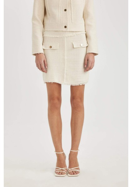 A Kesim Normal Bel Astarlı Tweed Mini Etek C4166AX24SP