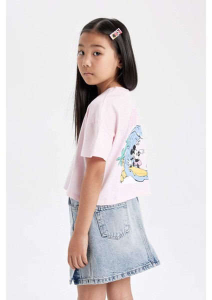 Kız Çocuk Disney Mickey & Minnie Bisiklet Yaka Kısa Kollu Tişört C4833A824HS