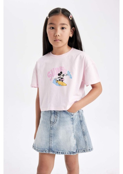 Kız Çocuk Disney Mickey & Minnie Bisiklet Yaka Kısa Kollu Tişört C4833A824HS