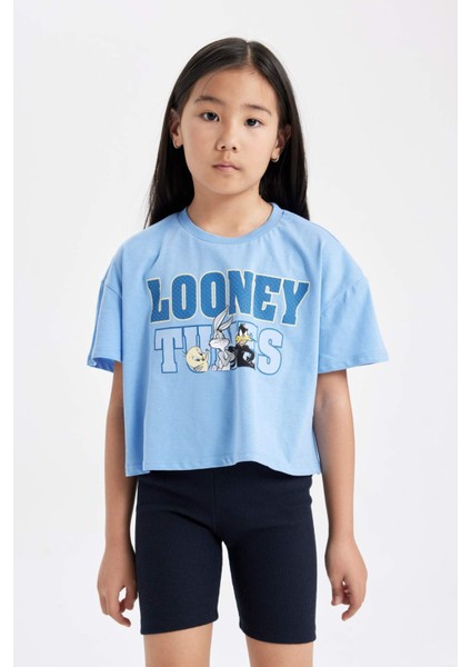 Kız Çocuk Looney Tunes Bisiklet Yaka Kısa Kollu Crop Tişört C4823A824SM
