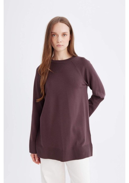 Regular Fit Bisiklet Yaka Basic Düz Triko Kazak Tunik C4474Ax24Au