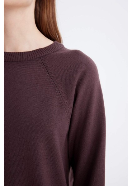 Regular Fit Bisiklet Yaka Basic Düz Triko Kazak Tunik C4474Ax24Au