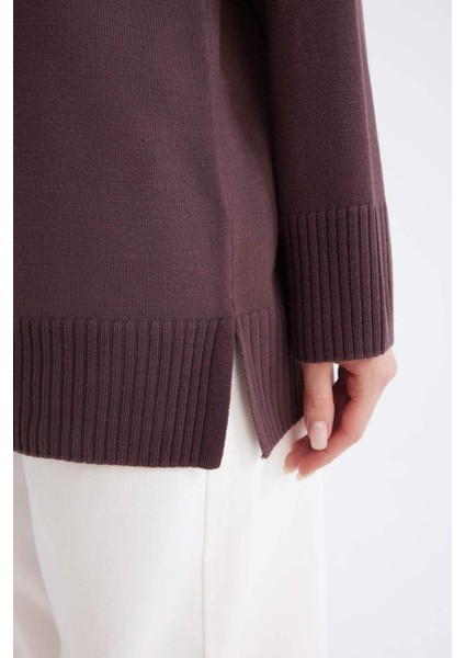 Regular Fit Bisiklet Yaka Basic Düz Triko Kazak Tunik C4474Ax24Au