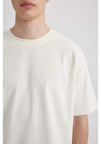 %100 Pamuk Boxy Fit Bisiklet Yaka Kısa Kollu Basic Düz Tişört C5277AX24SP