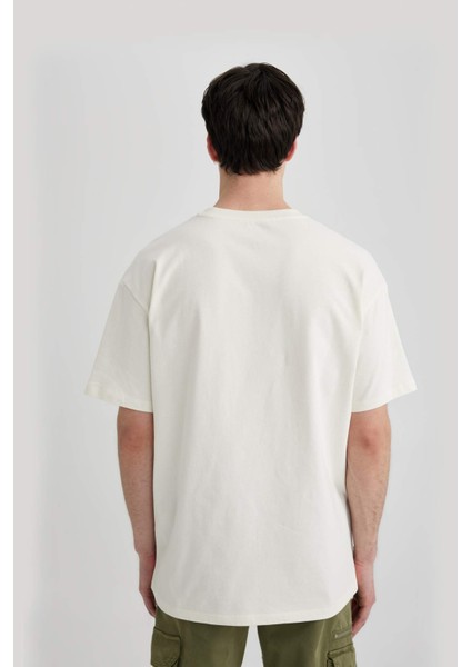 %100 Pamuk Boxy Fit Bisiklet Yaka Kısa Kollu Basic Düz Tişört C5277AX24SP