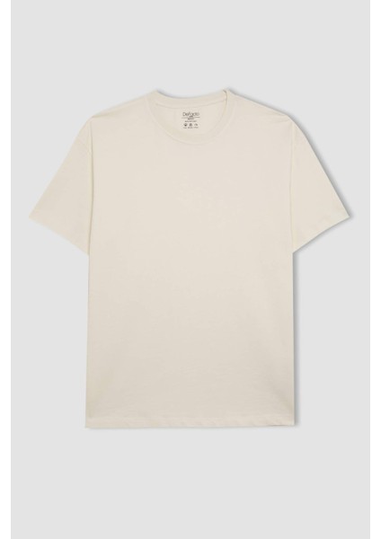 %100 Pamuk Boxy Fit Bisiklet Yaka Kısa Kollu Basic Düz Tişört C5277AX24SP