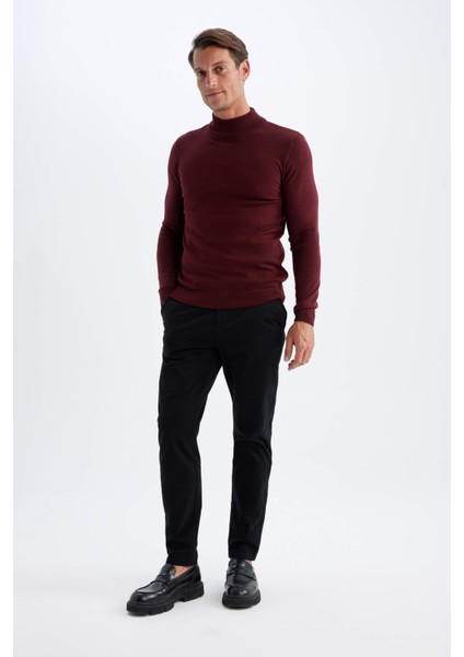 Slim Fit Dar Kesim Yarım Balıkçı Yaka Basic Düz Triko Kazak R1127AZ24WN