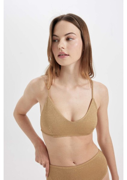 Regular Fit Parlak Kumaş Bikini Üstü-Fall in Love C3181AX24SM
