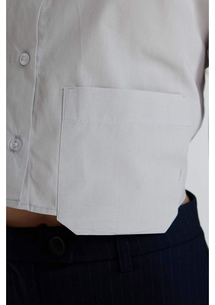 Oversize Geniş Kalıp Crop Poplin Uzun Kollu Gömlek C5026AX24SP