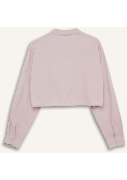 Oversize Geniş Kalıp Crop Poplin Uzun Kollu Gömlek C5026AX24SP