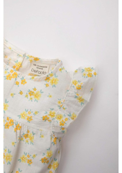 Kız Bebek Bisiklet Yaka Çiçekli Keten Görünümlü Kolsuz Bluz