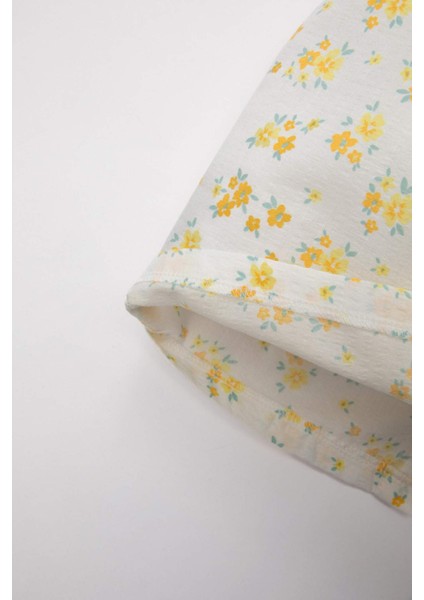 Kız Bebek Bisiklet Yaka Çiçekli Keten Görünümlü Kolsuz Bluz