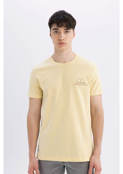 %100 Pamuk Slim Fit Dar Kesim Bisiklet Yaka Baskılı Kısa Kollu Tişört C3945AX24SM