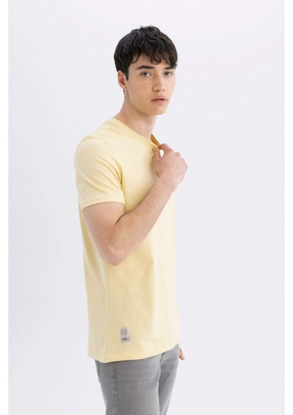 %100 Pamuk Slim Fit Dar Kesim Bisiklet Yaka Baskılı Kısa Kollu Tişört C3945AX24SM