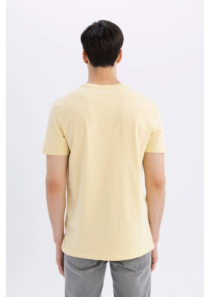 %100 Pamuk Slim Fit Dar Kesim Bisiklet Yaka Baskılı Kısa Kollu Tişört C3945AX24SM