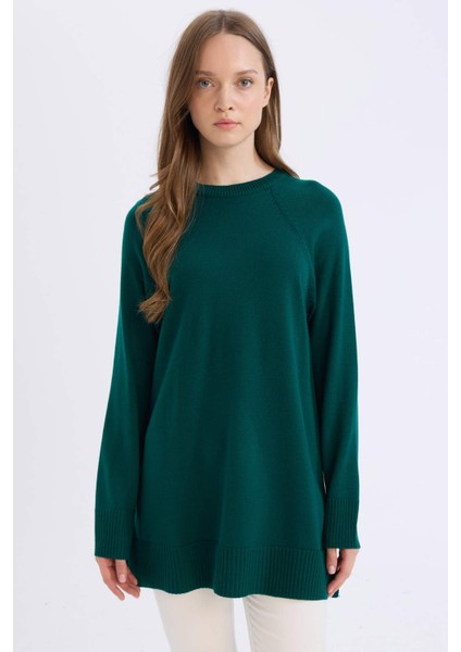 Regular Fit Bisiklet Yaka Basic Düz Triko Kazak Tunik C4474Ax24Au