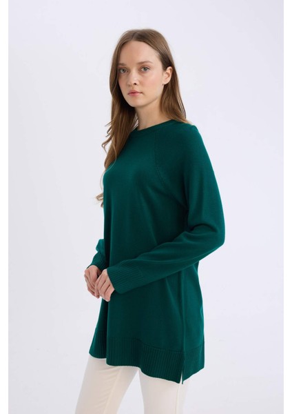 Regular Fit Bisiklet Yaka Basic Düz Triko Kazak Tunik C4474Ax24Au