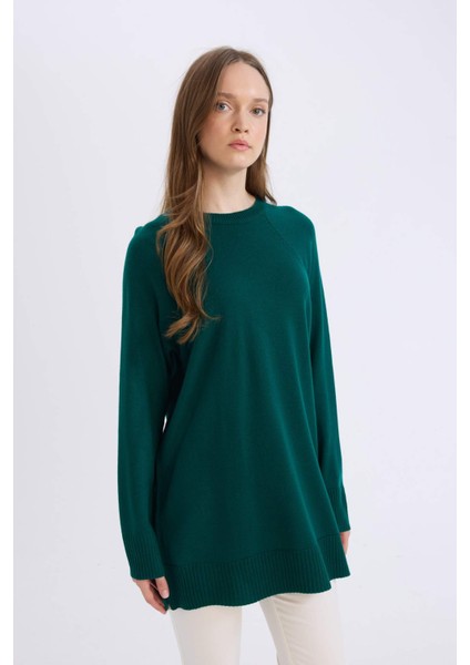 Regular Fit Bisiklet Yaka Basic Düz Triko Kazak Tunik C4474Ax24Au