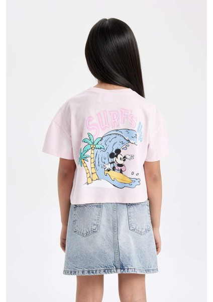 Kız Çocuk Disney Mickey & Minnie Bisiklet Yaka Kısa Kollu Tişört C4833A824HS