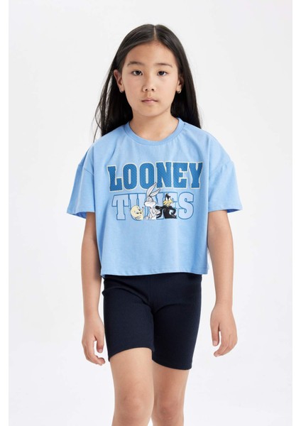 Kız Çocuk Looney Tunes Bisiklet Yaka Kısa Kollu Crop Tişört C4823A824SM
