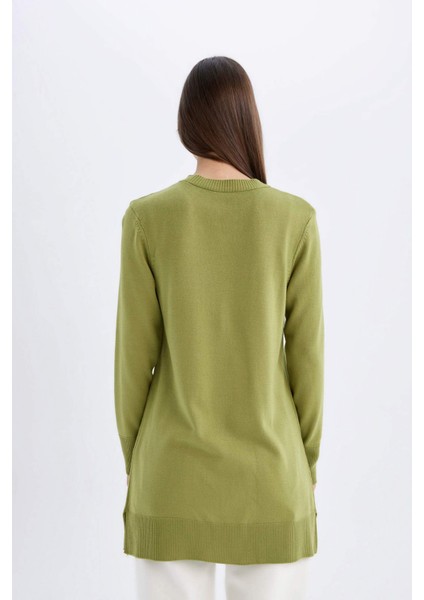 Regular Fit Bisiklet Yaka Yırtmaçlı Basic Düz Triko Kazak Tunik H3431AZ24AU