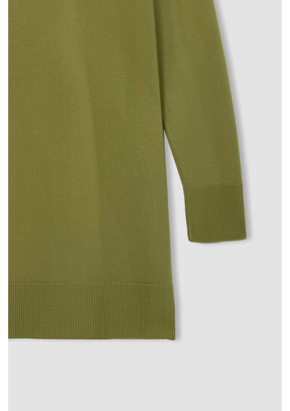 Regular Fit Bisiklet Yaka Yırtmaçlı Basic Düz Triko Kazak Tunik H3431AZ24AU