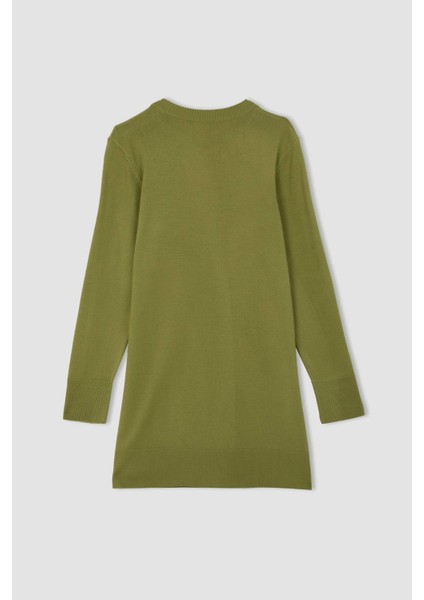 Regular Fit Bisiklet Yaka Yırtmaçlı Basic Düz Triko Kazak Tunik H3431AZ24AU