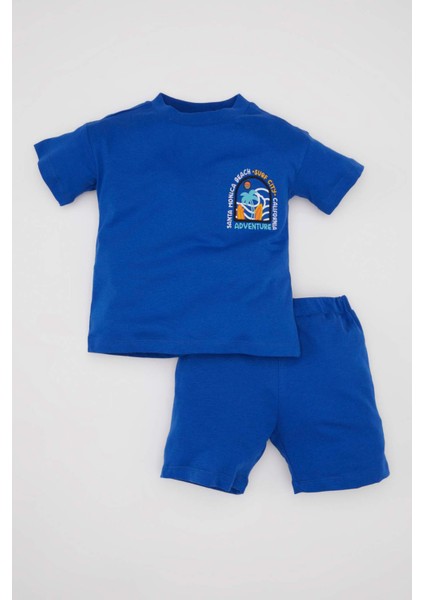 Erkek Bebek 2'li Takım Bisiklet Yaka Baskılı Penye Kısa Kollu Tişört Şort