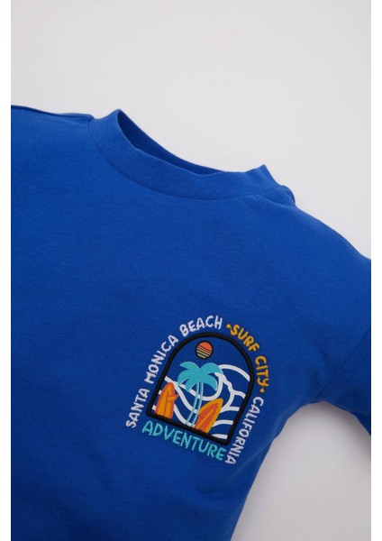 Erkek Bebek 2'li Takım Bisiklet Yaka Baskılı Penye Kısa Kollu Tişört Şort