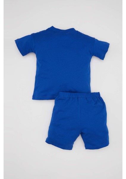 Erkek Bebek 2'li Takım Bisiklet Yaka Baskılı Penye Kısa Kollu Tişört Şort