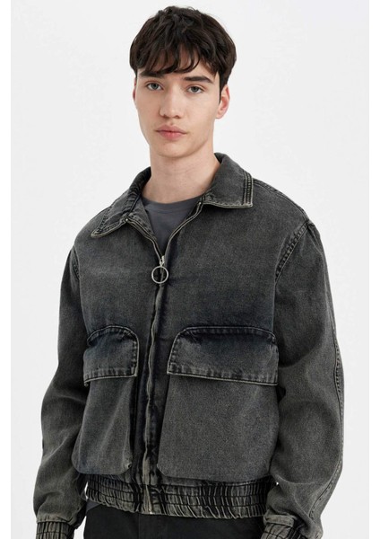 Relax Fit Fermuarlı Cepli Mevsimlik Baharlık Jean Ceket C6084AX24SP